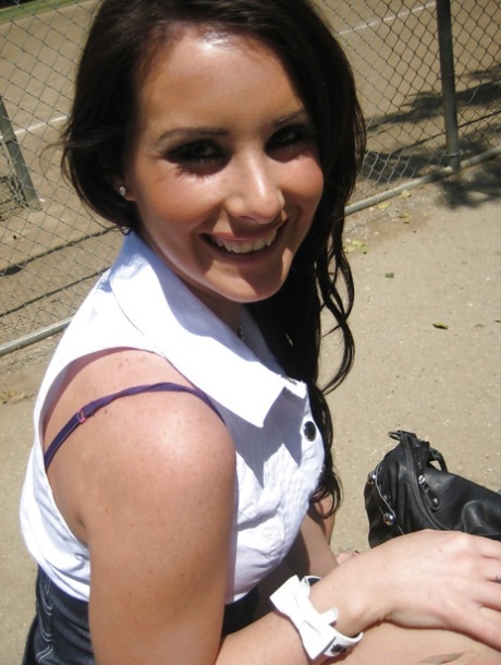Horny babe Mia Valentine in tight shorts shows off her body outdoor 63074629